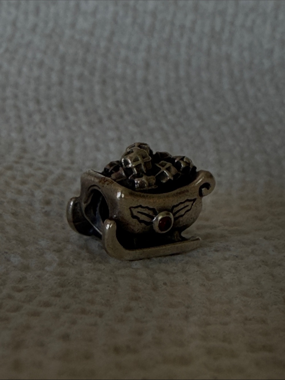 Pandora Sterling Silver Sleigh Charm - Red stone on side